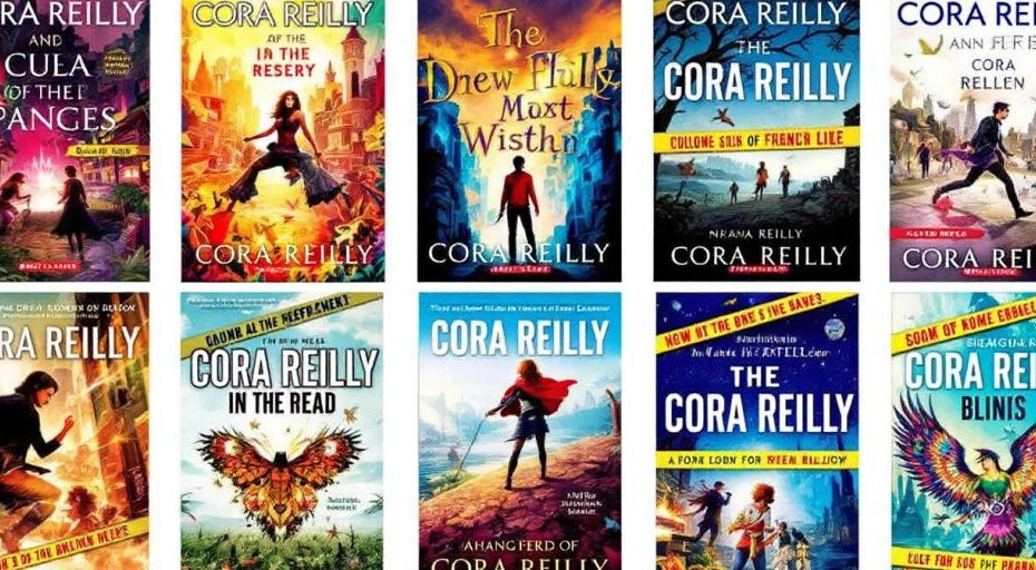 Arranjo fotográfico das capas dos livros de Cora Reilly