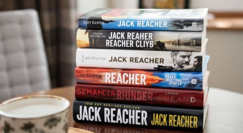 Coleção de livros de Jack Reacher em uma mesa